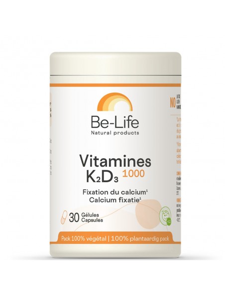 Image principale de Vitamines K2 et D3 1000 UI - Fixation du calcium 30 gélules - Be-Life