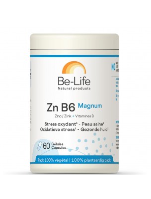 Image de Zn B6 (Zinc et vitamine B6) Magnum -  Stress oxydatif et peau saine 60 gélules - Be-Life via Grenade 200 mg - Antioxydant et Système cardiovasculaire 60 caps - Solaray