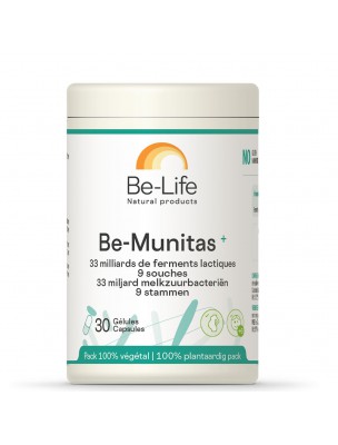 Image de Be-Munitas Plus - Probiotiques 33,3 milliards de ferments lactiques 30 gélules - Be-Life via Charbon Végétal Super Activé + Myrtille - 120 gélules - SFB Laboratoires