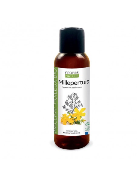 Achetez Millepertuis Bio - Macérât huileux d'Hypericum perforatum 100 ml - Propos Nature à l'herboristerie Louis Image principale de Millepertuis Bio - Macérât huileux d'Hypericum perforatum 100 ml - Propos Nature