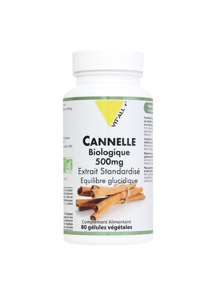 Image principale de la modale pour Cannelle 500mg Bio - Digestion 80 gélules végétales - Vit'all+