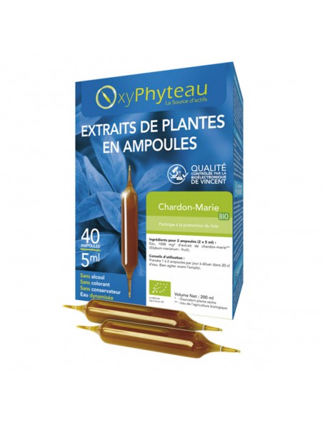 Achetez Chardon-Marie Bio - Fonction Hépatique 40 ampoules - Oxyphyteau à l'herboristerie Louis Image principale de Chardon-Marie Bio - Fonction Hépatique 40 ampoules - Oxyphyteau
