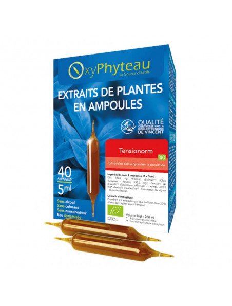 Achetez Tensionorm Bio - Circulation 40 ampoules - Oxyphyteau à l'herboristerie Louis Image principale de Tensionorm Bio - Circulation 40 ampoules - Oxyphyteau