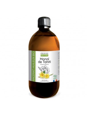 Image de Monoï de Tahiti AO Brut - Macérât huileux de Gardenia tahitensis 500 ml - Propos Nature via Calophylle Bio - Huile végétale de Calophyllum inophyllum 500 ml - Propos Nature