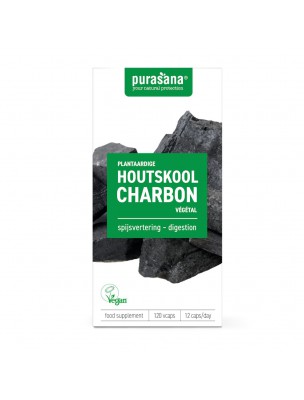 Image de Charbon végétal activé - Gaz intestinaux 120 capsules - Purasana depuis louis-herboristerie