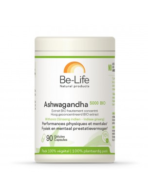 Image de Ashwagandha 5000 (Ginseng indien) Bio - Détente et équilibre mental 90 gélules - Be-Life depuis Herboristerie Bio Louis - Paris, Province et en ligne