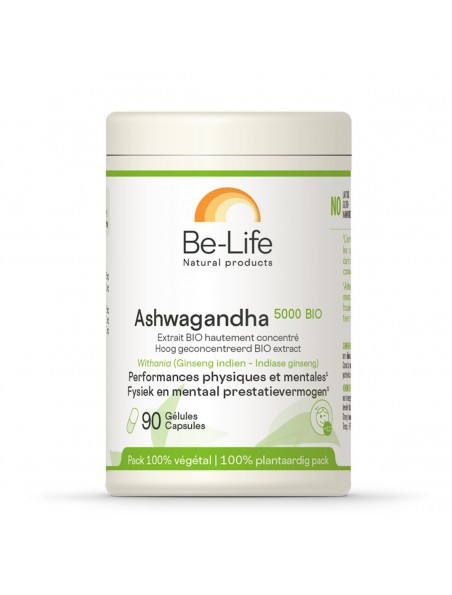 Ashwagandha 5000 (Ginseng indien) Bio - Détente et équilibre mental 90 gélules - Be-Life