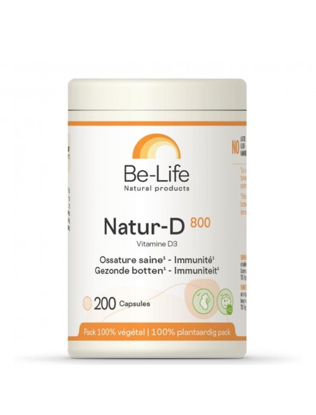 Achetez Natur-D 800 UI (Vitamine D Naturelle) - Immunité et Ossature 200 gélules - Be-Life à l'herboristerie Louis Image principale de Natur-D 800 UI (Vitamine D Naturelle) - Immunité et Ossature 200 gélules - Be-Life