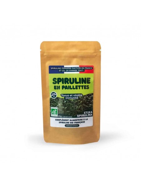 Achetez Spiruline en Paillettes Bio - Immunité et Tonus 45 g - Etika Spirulina à l'herboristerie Louis Image principale de Spiruline en Paillettes Bio - Immunité et Tonus 45 g - Etika Spirulina