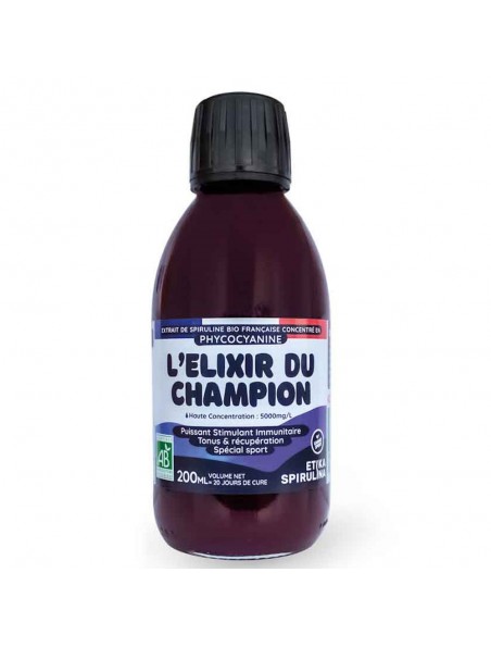 Achetez L'Elixir du champion (Phycocyanine) Bio - Immunité et Tonus 200 ml - Etika Spirulina à l'herboristerie Louis Image principale de L'Elixir du champion (Phycocyanine) Bio - Immunité et Tonus 200 ml - Etika Spirulina