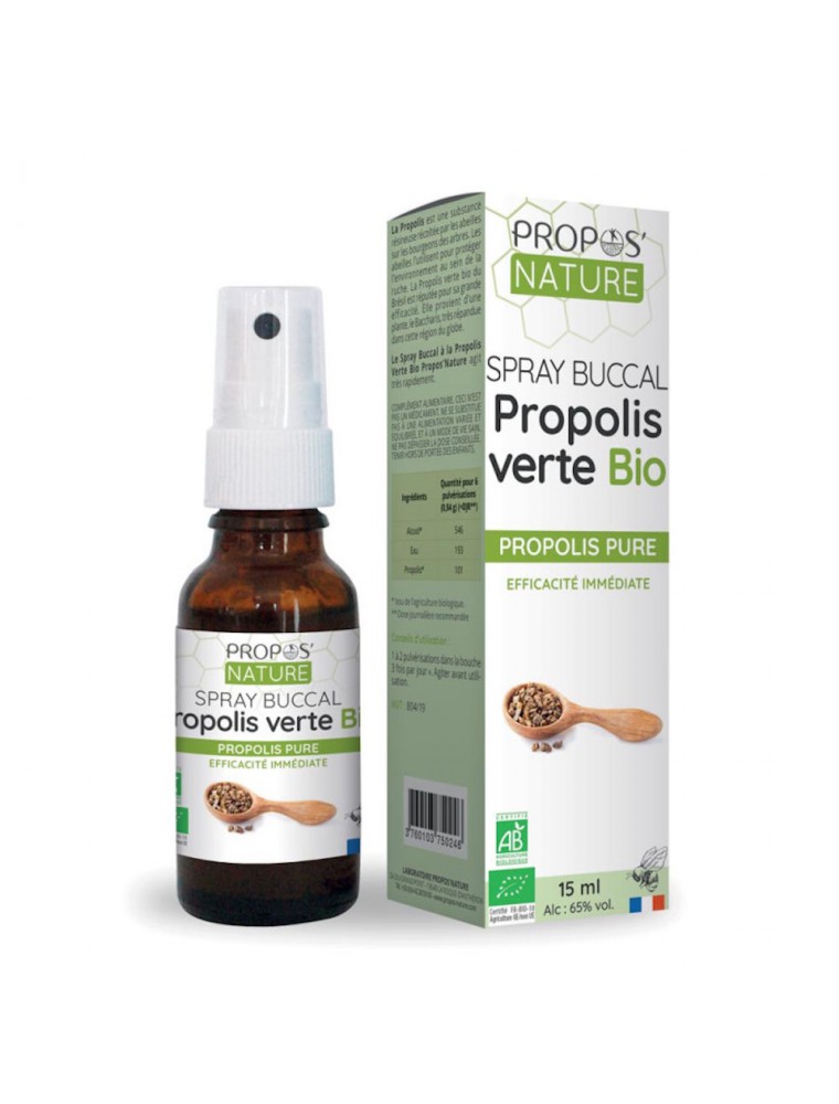 Image principale de la modale pour Spray buccal Propolis Verte Bio - Efficacité immédiate 15 ml - Propos Nature
