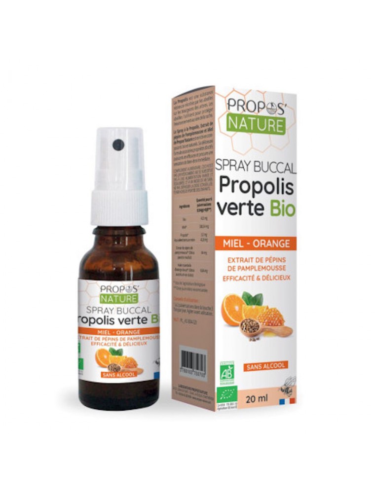 Image principale de la modale pour Spray buccal Propolis Verte Sans Alcool Bio - Pamplemousse et Miel 20 ml - Propos Nature