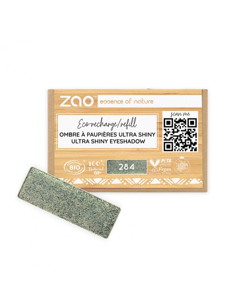 Image principale de la modale pour Recharge Ombre à paupières Ultra Shiny Rectangle Bio - Vert Scarabée 1,3 grammes - Zao Make-up