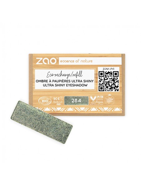 Image principale de Recharge Ombre à paupières Ultra Shiny Rectangle Bio - Vert Scarabée 1,3 grammes - Zao Make-up