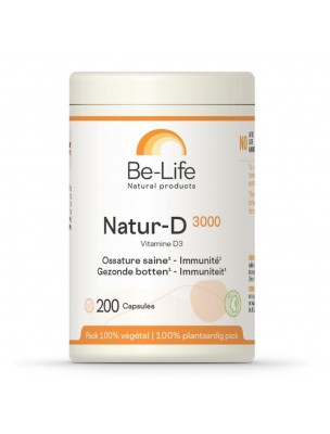 Image de Natur-D 3000 UI (Vitamine D Naturelle) - Ossature saine et Immunité 200 capsules - Be-Life depuis Be-Life - Revitaline 60 gélules - Vitalité et Tonus