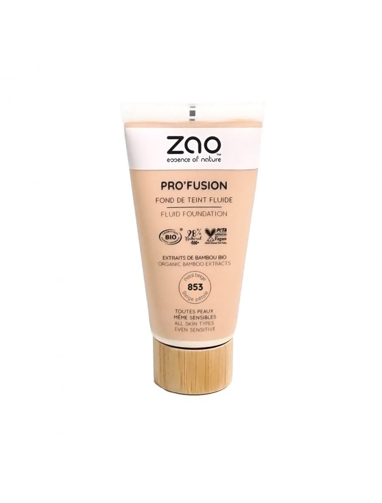 Image principale de la modale pour Fond de Teint Fluide Pro'Fusion Bio - Beige Pétale 853 30 ml - Zao Make-up