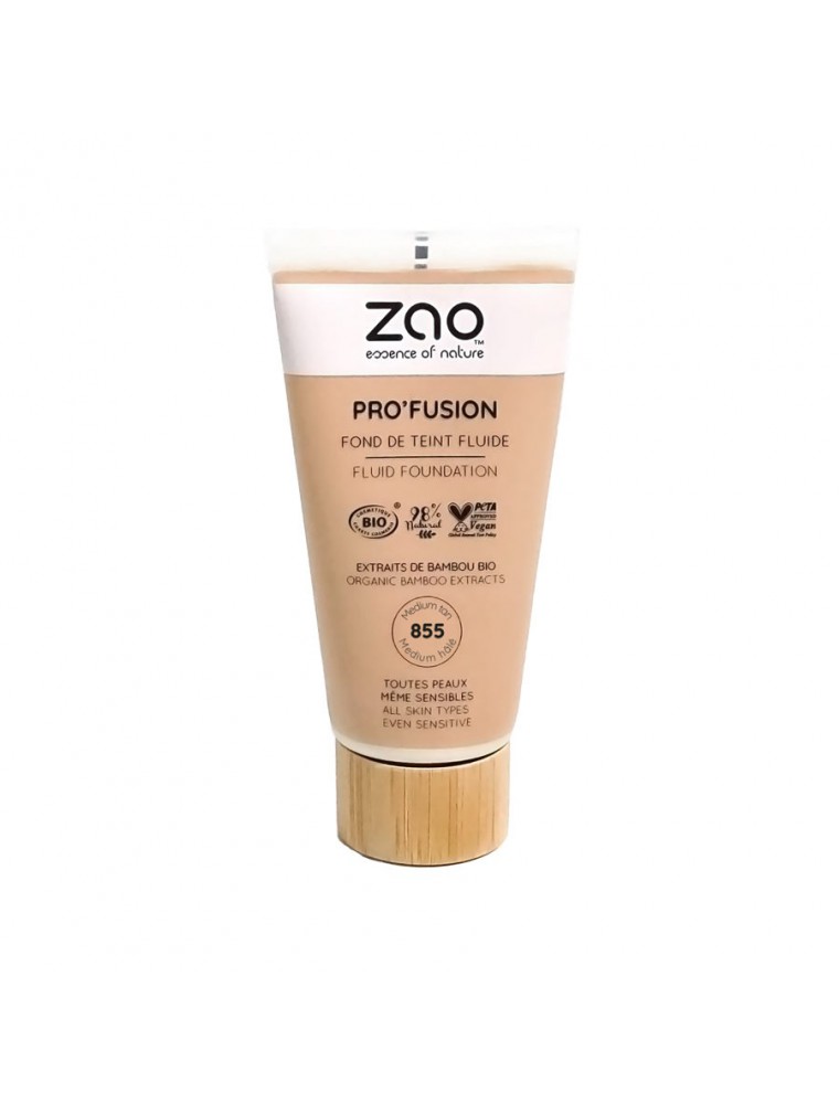 Image principale de la modale pour Fond de Teint Fluide Pro'Fusion Bio - Médium Hâlé 855 30 ml - Zao Make-up