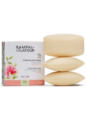 Image de Savons Extra-Doux Miel Pamplemousse Bio - Fortifiant et Tonifiant 3x150 g - Rampal Latour depuis Achetez les produits Rampal Latour à l'herboristerie Louis