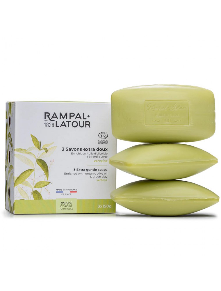 Image principale de la modale pour Savons Extra-Doux Argile Verveine Bio - Purifiant et Equilibrant 3x150 g - Rampal Latour