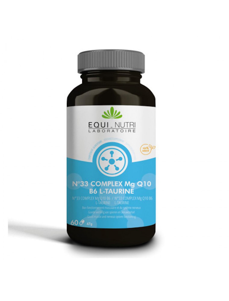 Image principale de la modale pour N°33 Complex Mg, Q10, B6, L-Taurine - Détente et Relaxation 60 gélules - Equi-Nutri