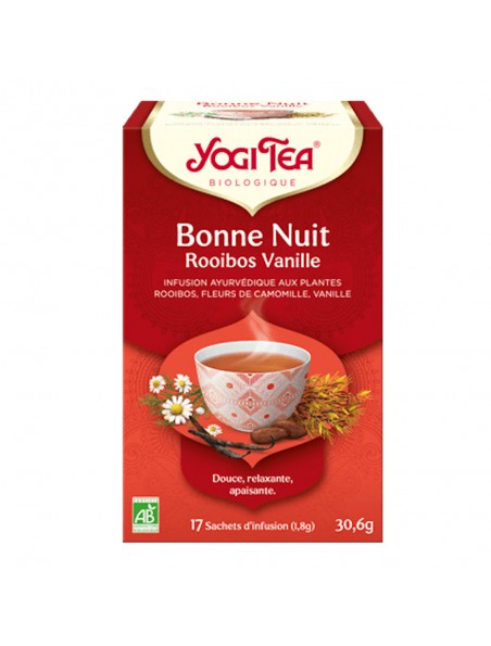 Achetez Bonne Nuit Rooibos Vanille Bio - Infusions Ayurvédiques 17 sachets - Yogi Tea à l'herboristerie Louis Image principale de Bonne Nuit Rooibos Vanille Bio - Infusions Ayurvédiques 17 sachets - Yogi Tea