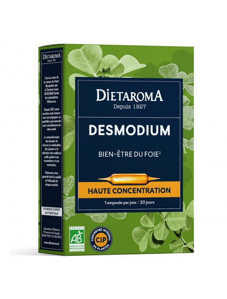 Achetez C.I.P. Desmodium Bio - Fonctionnement hépatique 20 ampoules - Dietaroma à l'herboristerie Louis Image principale de C.I.P. Desmodium Bio - Fonctionnement hépatique 20 ampoules - Dietaroma