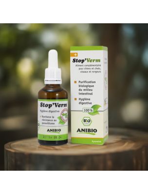 Image de Stop' Verm Bio - Vermifuge naturel pour chiens et chats 50 ml - AniBio depuis Votre panier de plantes naturelles et bio à l'herboristerie Louis