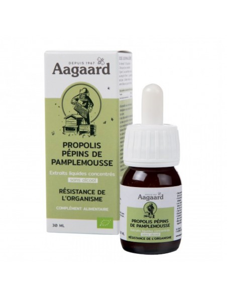 Achetez Propolis Pépins de Pamplemousse Sans Alcool Bio - Défenses Naturelles 30 ml - Aagaard à l'herboristerie Louis Image principale de Propolis Pépins de Pamplemousse Sans Alcool Bio - Défenses Naturelles 30 ml - Aagaard