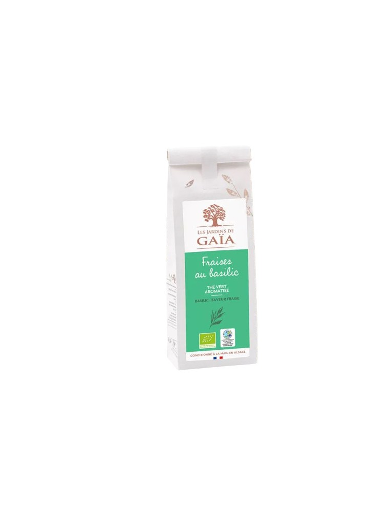 Image principale de la modale pour Fraises au Basilic Bio - Thé Vert Parfumé 100 g - Les Jardins de Gaïa