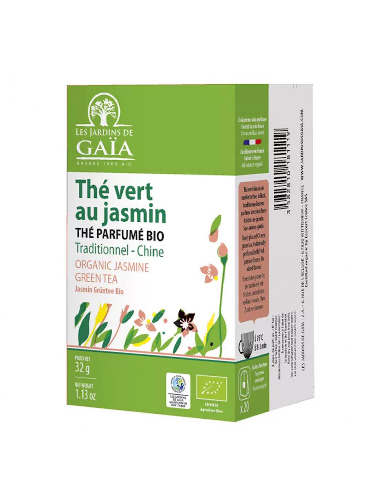 Image principale de la modale pour Thé Vert au Jasmin Bio - Thé Vert Parfumé en Infusettes 20 sachets - Les Jardins de Gaïa