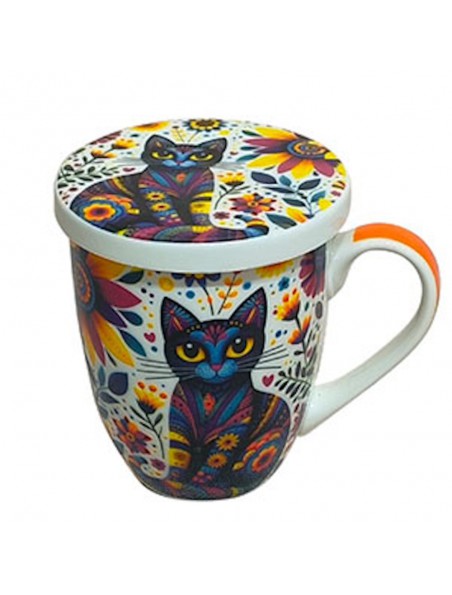 Achetez Tisanière Chat Noir Tournesol 3 Pièces en Céramique 300 ml à l'herboristerie Louis Image principale de Tisanière Chat Noir Tournesol 3 Pièces en Céramique 300 ml