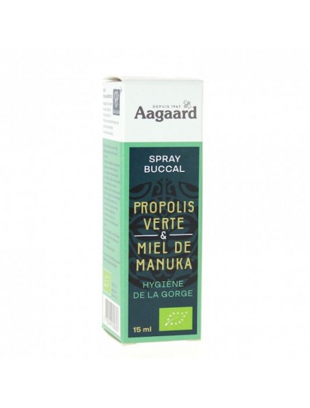 Achetez Spray Propolis Verte et Miel de Manuka Bio - Soin de la Gorge 15 ml - Aagaard à l'herboristerie Louis Image principale de Spray Propolis Verte et Miel de Manuka Bio - Soin de la Gorge 15 ml - Aagaard