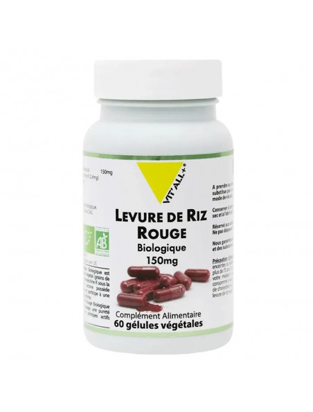 Achetez Levure de Riz rouge 150mg Bio - Cholestérol 60 gélules végétales - Vit'all+ à l'herboristerie Louis Image principale de Levure de Riz rouge 150mg Bio - Cholestérol 60 gélules végétales - Vit'all+