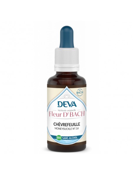 Achetez Chèvrefeuille Sans Alcool Bio - Vivre au présent Élixir Floral de Bach 30 ml - Deva à l'herboristerie Louis Image principale de Chèvrefeuille Sans Alcool Bio - Vivre au présent Élixir Floral de Bach 30 ml - Deva