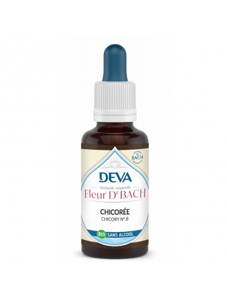Achetez Chicorée Sans Alcool Bio - Don de soi Élixir Floral de Bach 30 ml - Deva à l'herboristerie Louis Image principale de Chicorée Sans Alcool Bio - Don de soi Élixir Floral de Bach 30 ml - Deva