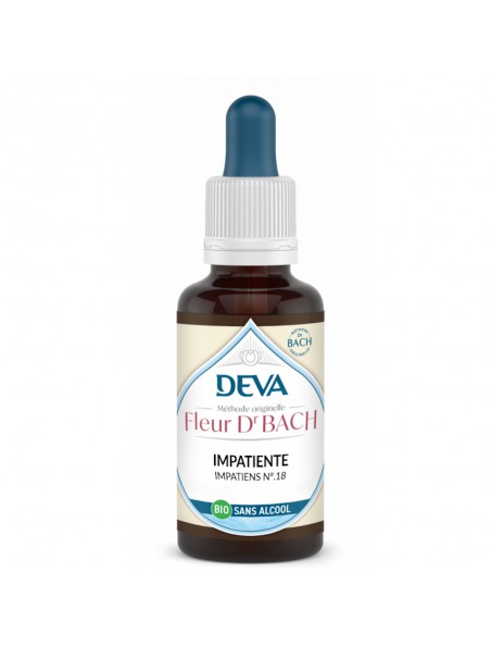 Achetez Impatiente Sans Alcool Bio - Douceur et Patience Élixir Floral de Bach 30 ml - Deva à l'herboristerie Louis Image principale de Impatiente Sans Alcool Bio - Douceur et Patience Élixir Floral de Bach 30 ml - Deva