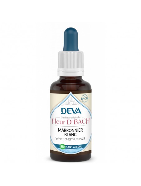 Achetez Marronnier blanc Sans Alcool Bio - Clarté mentale et Tranquillité d'esprit Élixir Floral de Bach 30 ml - Deva à l'herboristerie Louis Image principale de Marronnier blanc Sans Alcool Bio - Clarté mentale et Tranquillité d'esprit Élixir Floral de Bach 30 ml - Deva
