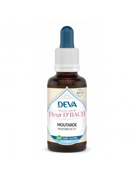 Achetez Moutarde Sans Alcool Bio - Sérénité et Joie Élixir Floral de Bach 30 ml - Deva à l'herboristerie Louis Image principale de Moutarde Sans Alcool Bio - Sérénité et Joie Élixir Floral de Bach 30 ml - Deva