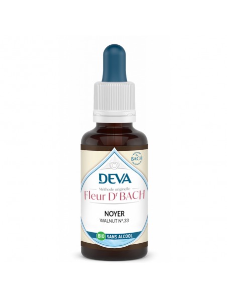 Achetez Noyer Sans Alcool Bio - Aide au changement et protection Élixir Floral de Bach 30 ml - Deva à l'herboristerie Louis Image principale de Noyer Sans Alcool Bio - Aide au changement et protection Élixir Floral de Bach 30 ml - Deva