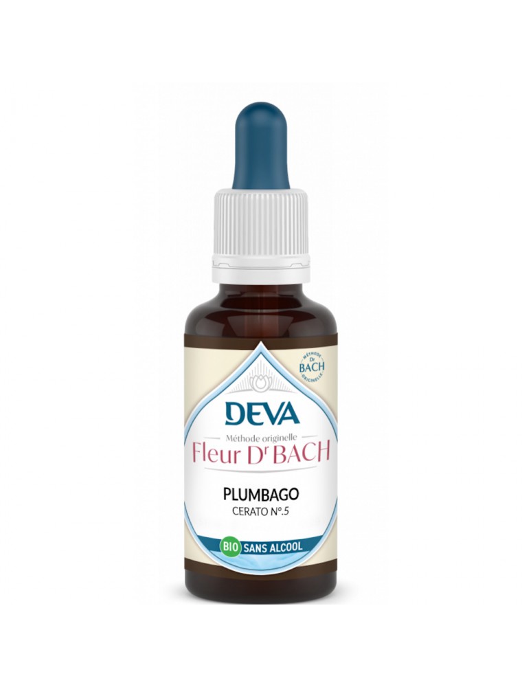 Image principale de la modale pour Plumbago Sans Alcool Bio - Confiance en soi et Intuition Élixir Floral de Bach 30 ml - Deva