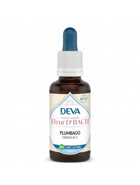 Achetez Plumbago Sans Alcool Bio - Confiance en soi et Intuition Élixir Floral de Bach 30 ml - Deva à l'herboristerie Louis Image principale de Plumbago Sans Alcool Bio - Confiance en soi et Intuition Élixir Floral de Bach 30 ml - Deva