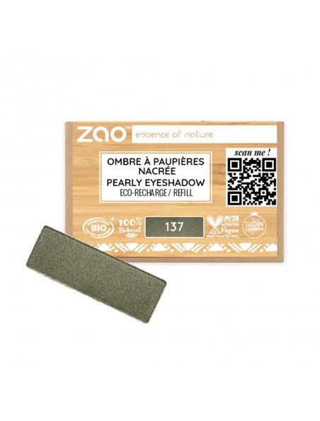 Image principale de Recharge Ombre à paupières nacrée Rectangle Bio - Kaki Doré 137 1,3 grammes - Zao Make-up