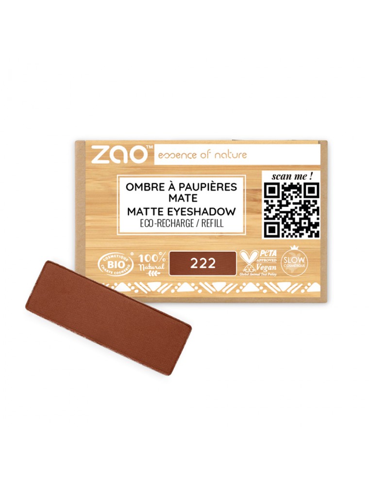 Image principale de la modale pour Recharge Ombre à paupières mate Rectangle Bio - Brun Pourpre 222 1,3 grammes - Zao Make-up