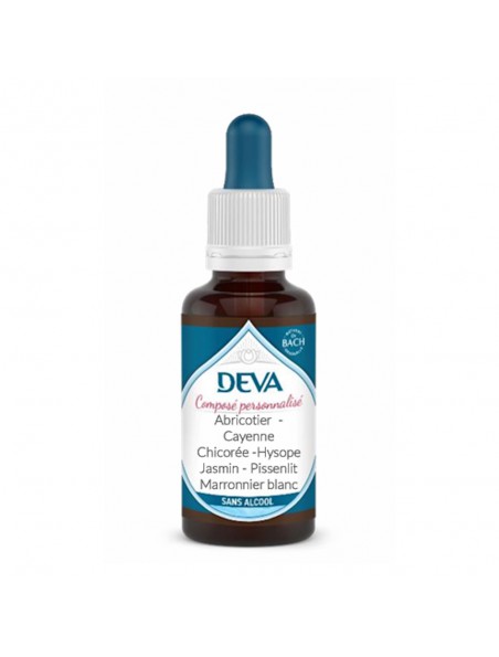 Achetez Composé Abricotier Cayenne Chicorée Hysope Jasmin Pissenlit Marronnier blanc Sans Alcool Bio - Minceur Composé floral 30ml Deva à l'herboristerie Louis Image principale de Composé Abricotier Cayenne Chicorée Hysope Jasmin Pissenlit Marronnier blanc Sans Alcool Bio - Minceur Composé floral 30ml Deva