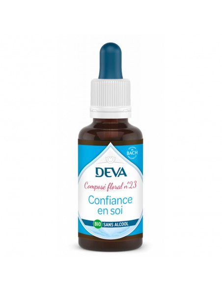 Achetez Confiance en Soi Sans Alcool Bio - Oser être soi-même Composé floral n°23 30 ml - Deva à l'herboristerie Louis Image principale de Confiance en Soi Sans Alcool Bio - Oser être soi-même Composé floral n°23 30 ml - Deva