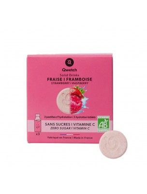Image de Solid Drinks Fraise-Framboise Bio - Hydratation 3 pastilles - Qwetch depuis Aloe vera Bio - Macerât Huileux 50 ml - Karandja