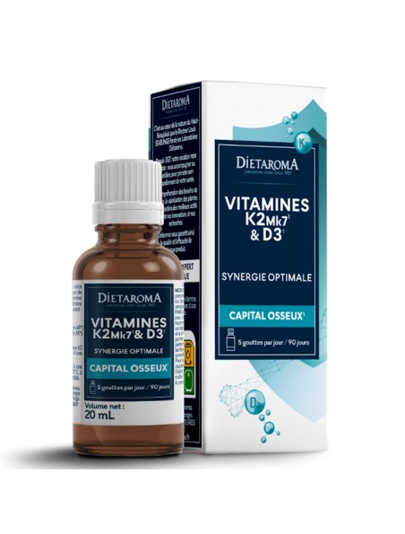 Achetez Vitamines K2 Mk7 et D3 - Capital osseux et Immunité 20 ml - Dietaroma à l'herboristerie Louis Image principale de Vitamines K2 Mk7 et D3 - Capital osseux et Immunité 20 ml - Dietaroma