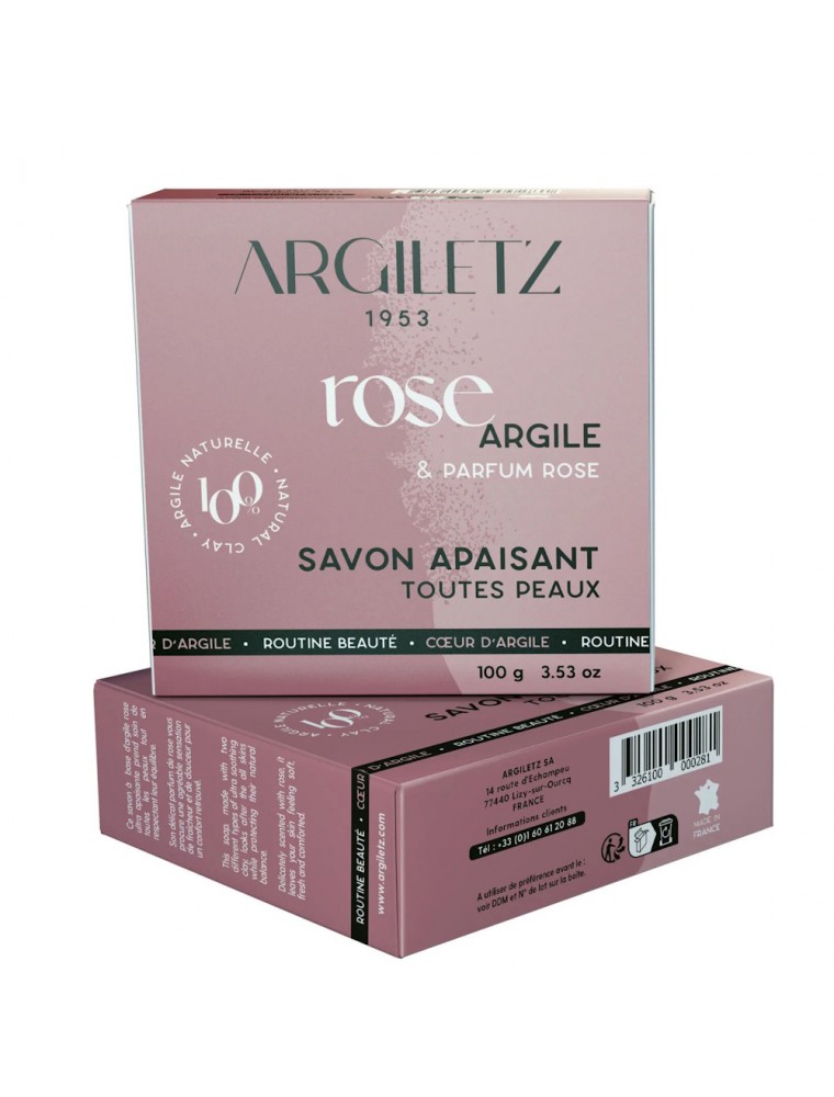 Image principale de la modale pour Savon doux et apaisant - Argile rose, parfum rose – 100g - Argiletz