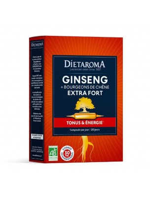 Image de Ginseng Extra Fort Bio - Tonus et Vitalité 20 ampoules - Dietaroma depuis Vit'all+ - Trésor de Vie - Vitamines, Minéraux et Antioxydants