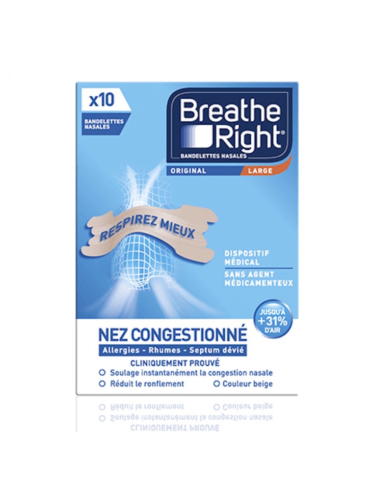 Image principale de la modale pour Bandelettes Nasales Original - Respiration et Ronflements Taille Large 10 Bandelettes - Breathe Right